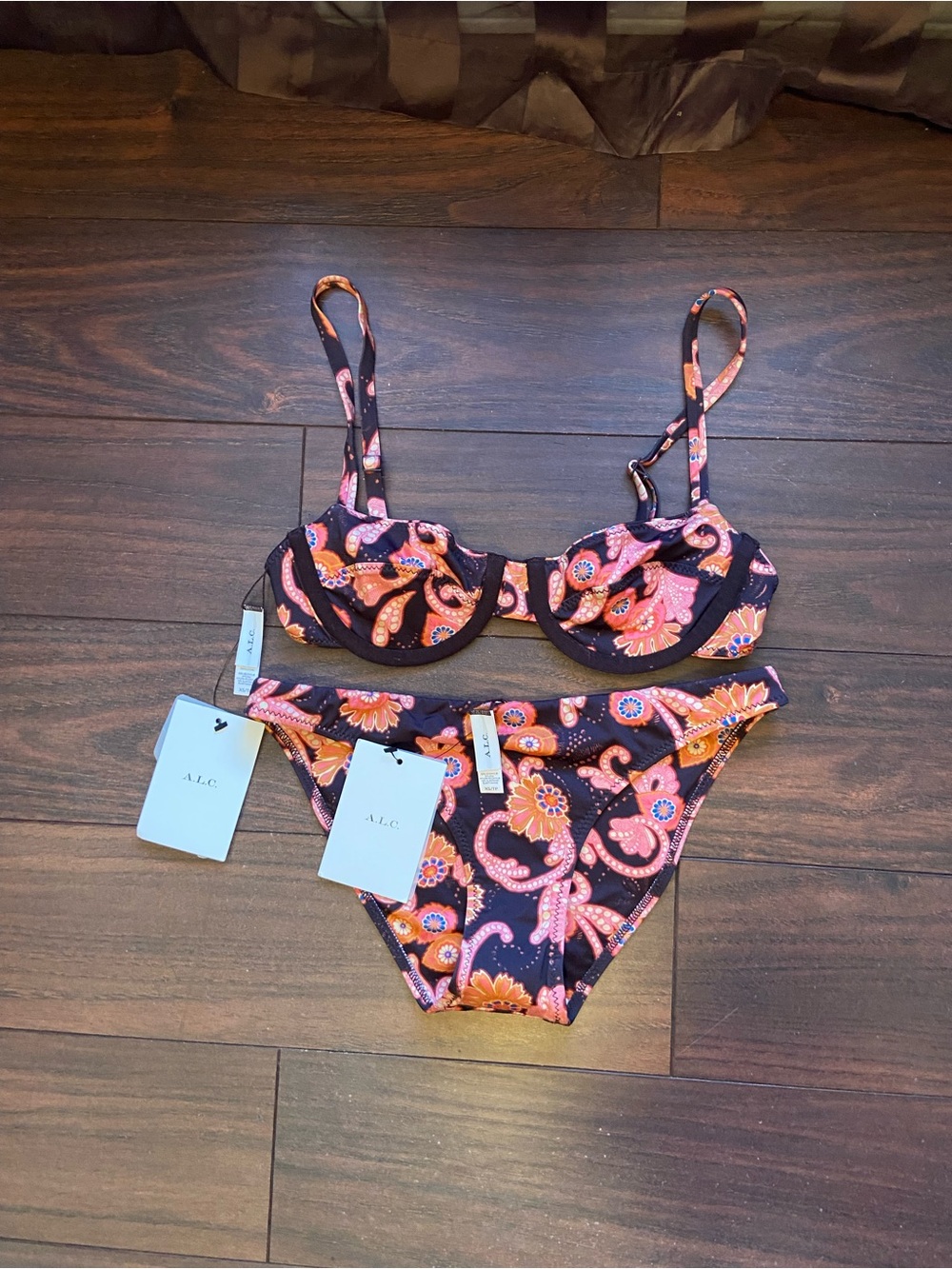A.L.C. Bikini Women’s XS Paisley Swim Suit NWT - black pink orange blue